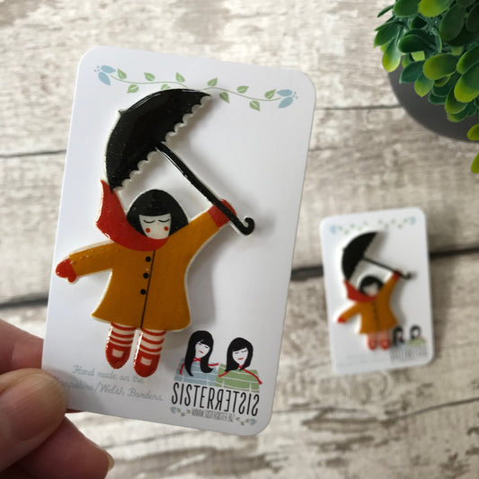 Umbrella Girl Handmade Pin