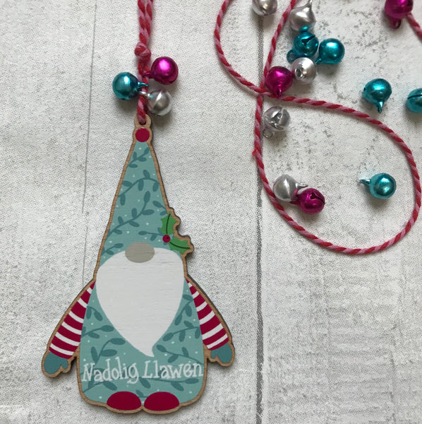 Nadolig Llawen Hanging Wooden Christmas Decorations - Gonk, Polar Bear, Reindeer, Robin